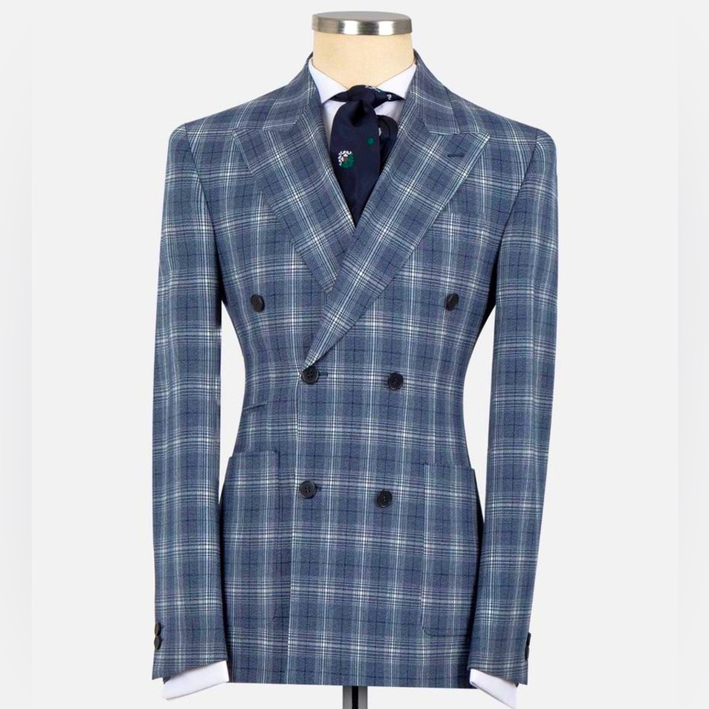 Blue Plaid Double-breasted Suit